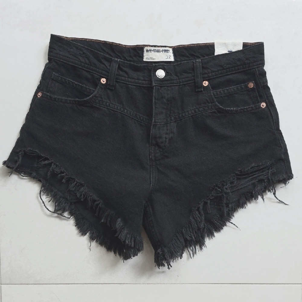 BNWT We The Free People Black Distressed Women sz 28 Westwood High Low Shorts